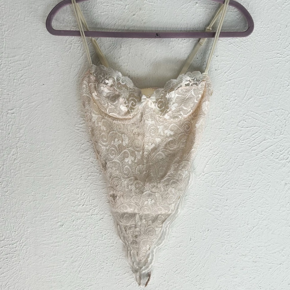 Vintage Victoria’s Secret Lace Bodysuit 34B – Made in USA Ivory NWT